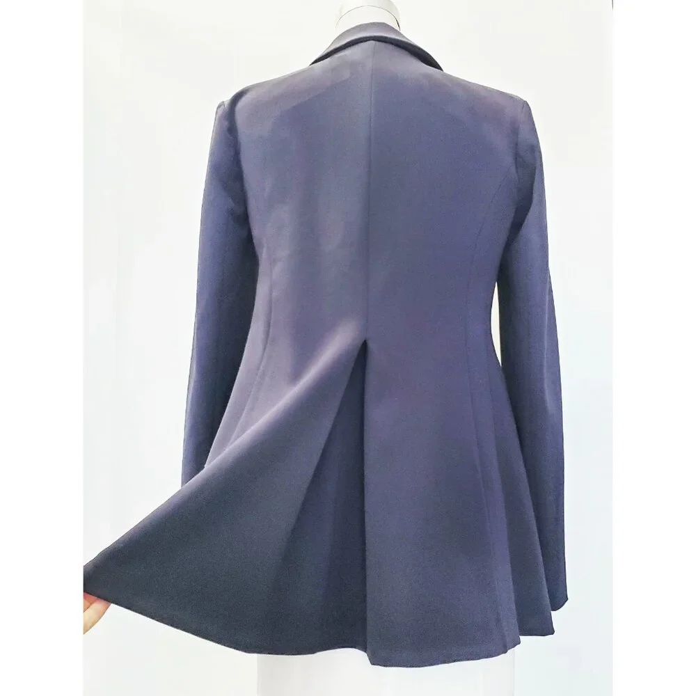 Sonia Speciale Womens Open Front Navy Gabardine Wool Blend Blazer Jacket